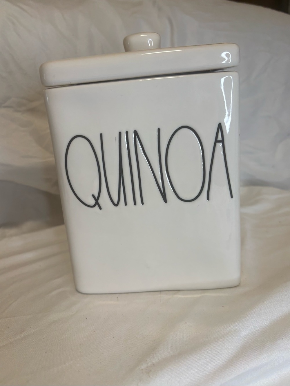 Rae Dunn White Ceramic 'QUINOA' Canister with Black Lettering